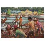 Loreto Racuya, Study for Hauling the Big Net, oil on canvas