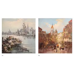 a.) Urban Scene b.) Church by Leonardo Zablan, a.) oil on canvas<br /> b.) oil on canvas, sold Apr 2024
