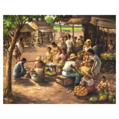 Market Scene by Pedro Amorsolo, oil on canvas, sold Apr 2024