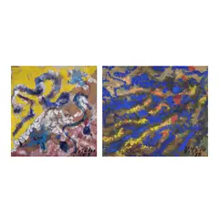 a.) Playtime b.) Untitled by Macario Vitalis, a.) oil on wood<br /> b.) oil on wood, sold Apr 2024