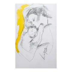 Mother and Child by Lydia Velasco, charcoal and watercolor on paper, sold Apr 2024