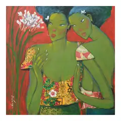 Two Women by Lydia Velasco, acrylic on canvas, sold Apr 2024
