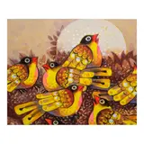 Paco Gorospe, Five Birds in Yellow, oil on canvas