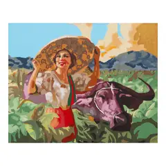Anna Bautista, Chi Gou (after Amorsolo), acrylic on canvas