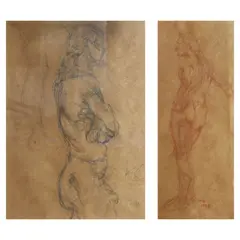 Mia Herbosa, A Set of Two Artworks, b.) Nude Male<br /> signed and dated 1992 (lower right)<br /> red sanguine pencil on paper<br /> 23" x 9" (58 cm x 23 cm)