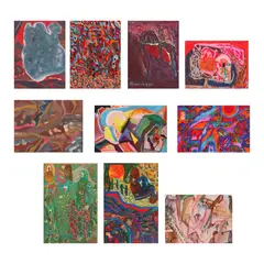 Teofilo Mendoza, A Group of Ten Artworks, e.) Untitled<br /> signed and dated 1988 (lower left)<br /> watercolor on paper<br /> 9 1/4" x 12 1/4" (23 cm x 31 cm)<br /><br /> f.) Lovers <br /> signed and dated 1984 ( lower left)<br /> pastel on paper<br /> 12" x 18 1/2" (30 cm x 46 cm)<br /><br /> g.) Woman & Church<br /> signed and dated 1986 (lower right)<br /> waatercolor on paper<br /> 12" x 17 1/2" (30 cm x 44 cm)<br /><br /> h.) Green Life<br /> signed and dated 1968 ( lower right)<br /> watercolor on paper<br /> 12 1/4" x 18 1/4" (31 cm x 46 cm)<br /><br />
