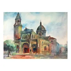 R. Guarico, Manila Cathedral, watercolor on paper