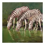 Three Zebras by Roger San Miguel, oil on canvas, sold Jan 2024
