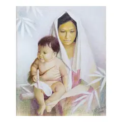 Nestor Leynes, Mother and Child, conte crayon and pastel on paper