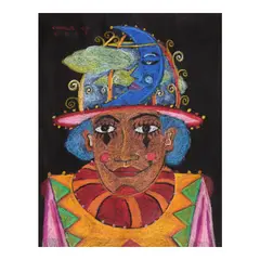 Clown by Charlie Co, pastel on paper, sold Jan 2024