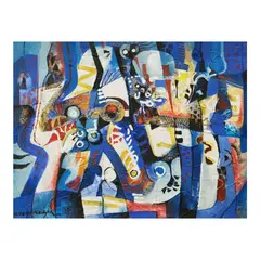 Blue Composition II by Paco Gorospe, oil on canvas, sold Jan 2024
