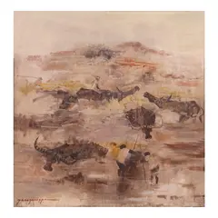 Rural Scene by Paco Gorospe, oil on canvas, sold Jan 2024