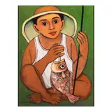 Boy with Fish by Paco Gorospe, oil on canvas, sold Jan 2024
