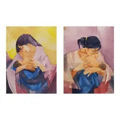 Gapas, a.) Mother and Child b.) Mother and Child, watercolor on paper