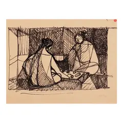 Study by Vicente Manansala, pen and ink on paper, sold Jan 2024