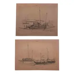 a.) Bilalo, bateau de passage de Manille a Cavite b.) Caboteurs et Pirogues de la Laguna pres de Manille by Pair of Prints, a.) Engraving B&W Paper b.)Engraving B&W Paper, sold Nov 2023