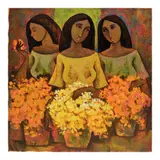 Three Women by Roger San Miguel, oil on canvas, sold Oct 2023