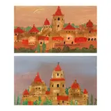 Manuel Baldemor, a.) Historical Medieval Village  b.) Sanctuary, acrylic on canvas