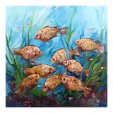 Benjamin San Miguel, Fishes, oil on canvas