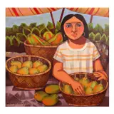 Fruit Vendor by Paco Gorospe, oil on canvas, sold Jul 2023