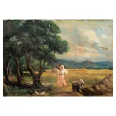 Rural Scene by Crispin V. Lopez, oil on canvas, sold Jul 2023