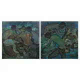 a. Untitled b. Untitled (Fishermen) by Roger San Miguel, oil on canvas, sold Jul 2023