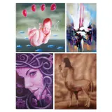 A Lot of Four Paintingsi. Untitled ii.Abstract iii. Purple Fairy iv. Untitled by i. Jeffrey Q. Guanlao<br, > ii. ABV<br, > iii. Jzy Tilos<br & > iv. Cyril Turao, i-iii. acrylic on canvas <br />iv. oil on canvas, sold Jul 2023