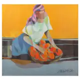 Fruit Vendor by Oscar Zalameda, oil on canvas, sold Jul 2023