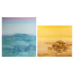Jonah, a. Landscape b. Vendors, oil on canvas