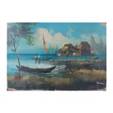 Fishermen by Cesar Buenaventura, oil on canvas, sold Jul 2023