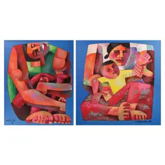 a. Untitled b. Mother and Child by William Yu, oil on canvas, sold Jul 2023
