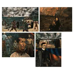 Pura Tyson, a. Lapu-Lapu Battle of Mactan b. The Actress c. Andres Bonifacio d. Dr. Jose P. Rizal, a. acrylic on canvas<br /> b. acrylic on canvas<br /> c. acrylic on canvas<br /> d. acrylic on canvas