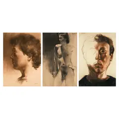Mike Aquino, Portraits of Louie Cruz, a. charcoal on paper<br /> b. charcoal on paper<br /> c. pastel on pape