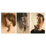 Mike Aquino, Portraits of Louie Cruz, a. charcoal on paper<br /> b. charcoal on paper<br /> c. pastel on pape