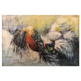 Cockfight by Alfredo Buenaventura, oil on canvas, sold Jul 2023