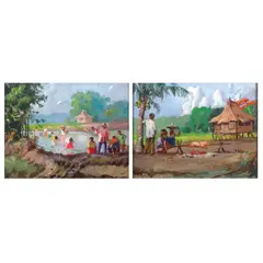 a. Planting Rice b. Pista sa Nayon by Victor Loyola, a. oil on canvas, sold Jul 2023