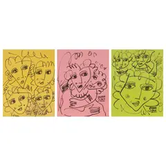 Philip Badon, a. Faces b. Faces c. Faces, a. pen and ink on paper<br> b. pen and ink on paper<br> c.pen and ink on paper<br>