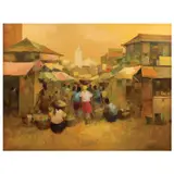 Market scene by Cesar Buenaventura, oil on canvas, sold Jul 2023