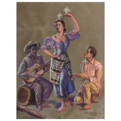 Cariñosa by Pedro Amorsolo, oil and pastel on paper, sold Jul 2023