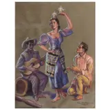 Pedro Amorsolo, Cariñosa, oil and pastel on paper