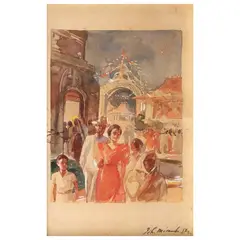 Church by Irineo Miranda, water color on paper, sold Jul 2023