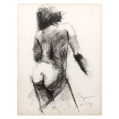 Nude by Romulo Olazo, charcoal on paper, sold Apr 2023