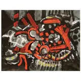Abstract with Red and Black by Federico Aguilar Alcuaz, mixed media on paper, sold Apr 2023