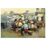 Vendors by Alfredo Buenaventura, oil on canvas, sold Apr 2023