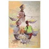 Vendors by Alfredo Buenaventura, oil on canvas, sold Apr 2023