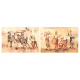 a. Market Scene b. Vendors by A Lot of Two Market Scenes Paintings, oil on canvas, sold Apr 2023