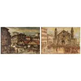 a. Divisoria, Manilab. Quiapo Church, Manila by A Lot of Two Aguilar Paintings, a. oil on canvasb. oil on canvas, sold Apr 2023