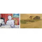i.Untitled ii. Untitled by A Lot of Two Paintings<br> i. Andy Maluche <br>ii. Jose Valerio, i. acrylic on canvas <br>ii. watercolor on paper, sold Apr 2023