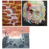 i. Untitledii. Albert Einsteiniii. Untitled by A Lot of Three Paintings<br>i. Jeffrey Q. Guanlao<br>ii. Cezar Arro<br>iii. Zawzaw, i. acrylic on canvas<br>ii. oil on canvas<br>iii. acrylic on canvas, sold Apr 2023
