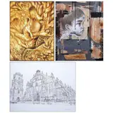 a) Untitledb) Ulingc) Paoay Church (Saint Augustine Church) by A Lot of Three Paintings <br>a. Cyril Turao<br>b. Salvador Chingc. <br>E. Santana, a) acrylic on canvas<br>b) acrylic on canvas<br>c) pen and ink on paper, sold Apr 2023
